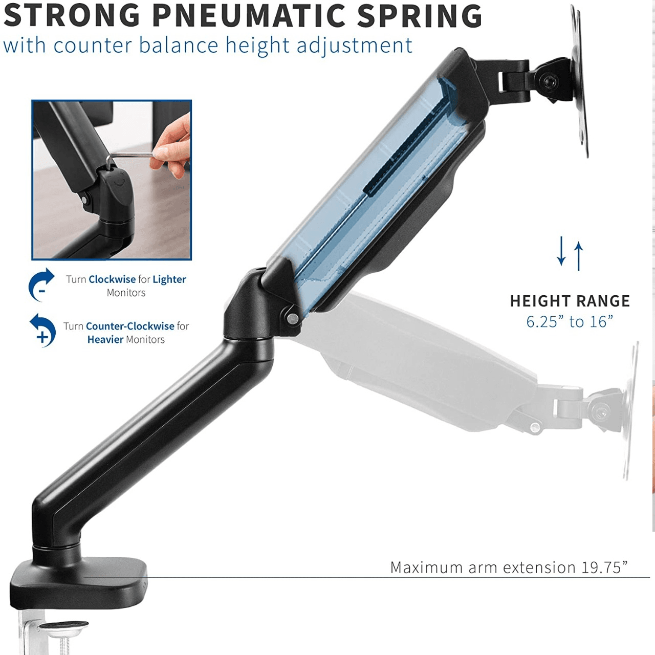 Single Monitor Stand Gas spring upto 27" Monitor (Flange/Clamp Mount) - SingleMonitorGasSpringadjust in Mumbai by Woodware