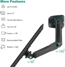 Single Monitor Stand Gas spring upto 27" Monitor (Flange/Clamp Mount) - SingleMonitorGasSpringadjustrange.featurepng in Mumbai by Woodware