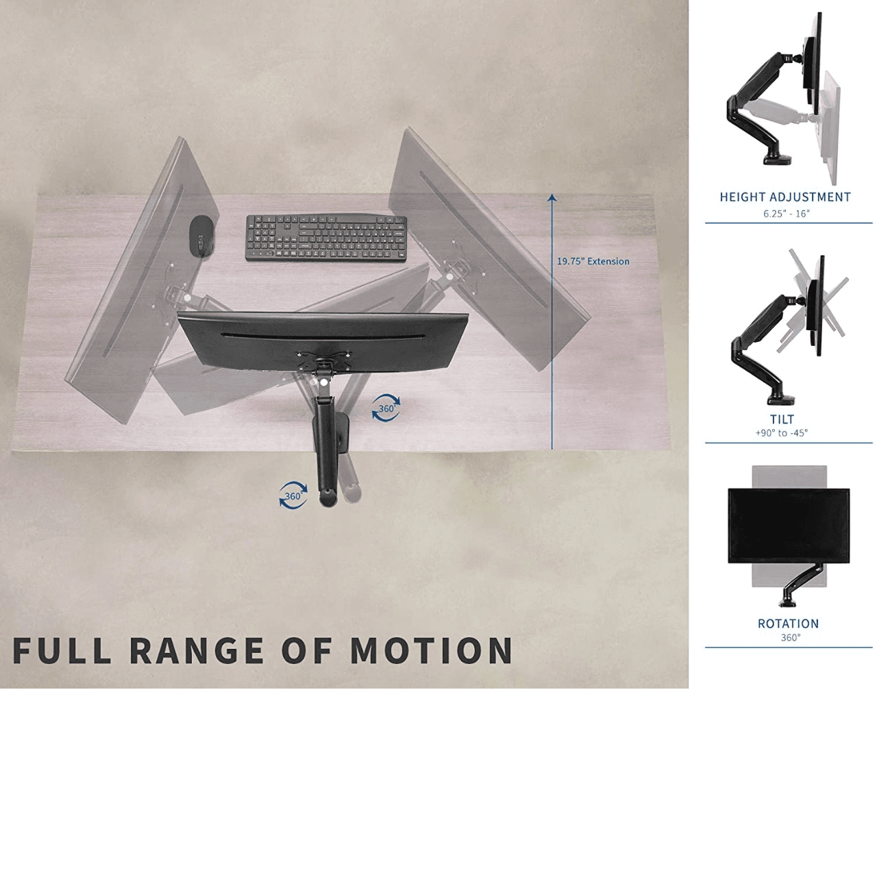 Single Monitor Stand Gas spring upto 27" Monitor (Flange/Clamp Mount) - SingleMonitorGasSpringadjustrange in Mumbai by Woodware