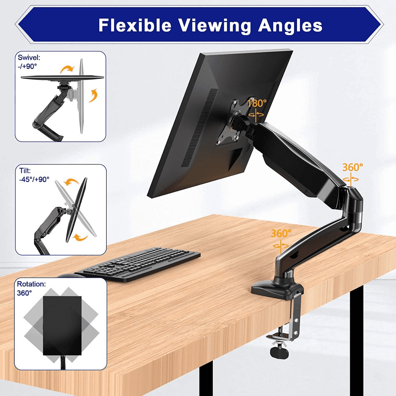 Single Monitor Stand Gas spring upto 27" Monitor (Flange/Clamp Mount) in Mumbai by Woodware